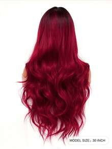 角色扮演长波浪假发，渐变红色中分款式，易于护理，女士日常派对假发，Y2K 合成蓬松时尚酷女孩假发，浪漫优雅万圣节圣诞节音乐节服装假发，浪漫休闲街头耐热假发，30 英寸 - 漸層紅色 - 查看 3