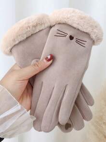 1 Pair Winter Women's Touchscreen Warm Cat Gloves - Windproof And Warm, Gloves With Cat Pattern - Suitable For Winter Cycling, Outdoor Activities, Driving, Walking, Christmas.