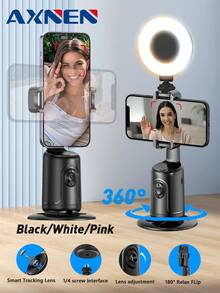 AXNEN Auto Face Tracking 360° Rotation Gimbal With Dimmable Fill Light,Cold Shoe Mount Gesture ControlSmartphone Phone Holder For AI Smart Shooting,Selfie Vlogging, Streaming.Living Vlog,And Video Calls