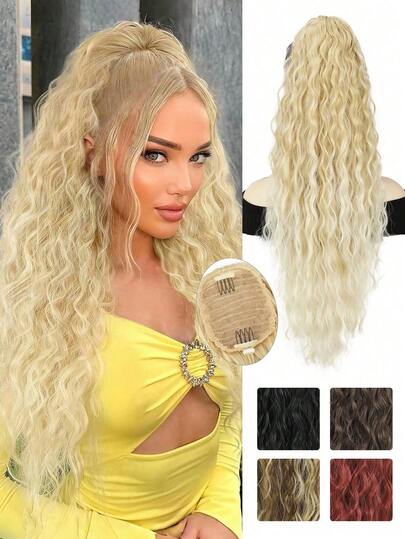 Ponytail Extension, 26 Inch Drawstring Ponytail Hair Extensions For Women, Long Curly Wavy Pony Tail Natural Wavy Synthetic Hairpiece For Women Daily Use Party