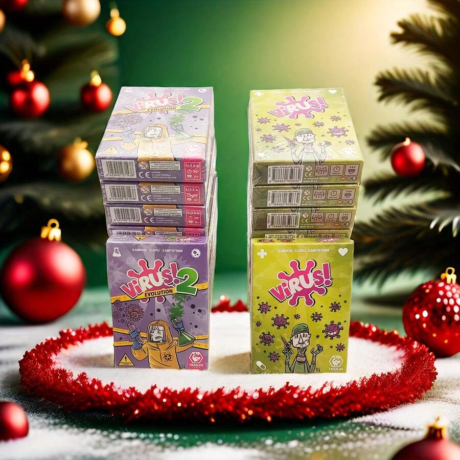 病毒卡牌游戏 - 家庭趣味派对棋盘游戏（西班牙语、英语和法语）| 冬季圣诞礼物互动桌面游戏（仅限扩展包） - 彩色 - 查看 1