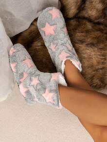 Damen Plüsch Pantoffeln, warm, leicht, bequem, leise Hausschuhe, süßes Weihnachtsdesign