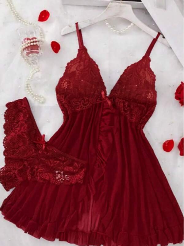 SOFUSEN Conjunto de lencería sexy para mujer, camisón de tela de malla sexy, adecuado para el hogar, el hotel, el Día de San Valentín, la Navidad y otras ocasiones