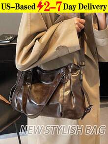 [ US-Based Shipping ] Retro Tote Spacious Work Travel Everyday Essentials Handbag, Vintage Large Capacity Handbag Casual Tote Bag, ‌Vintage Large Capacity PU Leather Shoulder Bag For Women, Vintage PU Messenger Shoulder Bag, Women Casual Tote Bag & Wallet,City Bowling Bags Y2k Streetwear Women's Leather Tote Bag Preppy Cute Purse,Bohemia Style Bag For Women, New Fashion Classic Versatile Commuter Solid Color Shoulder Bag Handbag Wallet, Zipper Opening Ladies Bag, Suitable For Shopping, Travel With, Purses And Bags Women Black Purse Bags For Women Beach Bag Halloween Tote Bags For Women Travel Essentials Clear Bag Bolsos Para Mujer Clear Purse Handbags For Women School Bag Crossbody Bags For Women New Fall Fashion Women Totes Bags For Women Carteras Para Mujer Purses For Women Brown Purse Backpack Work Bag Lunch Bag For Women Back To School - 彩色 - 查看 10