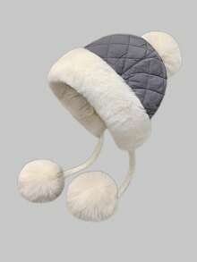 Classic Autumn/Winter Fashion New Knitted Hat, Korean Style Thickened Fleece Lining, Women Versatile Casual Cycling Furry Baseball Cap, Solid Color, Polyester Fiber Soft Decoration, Autumn/Winter Fall