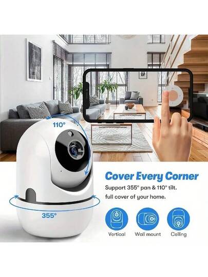 2K HD Indoor Security Camera, Mobile Phone Remote Intercom Pet Camera Rotates 360 Degrees, Home Wireless Connection, Dog/Cat Equipped 2.4 GHz WiFi, Built In Slimme Application, Outdoor Baby Monitoring Audio Video Recording Function, Giving s. view 5
