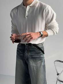 Men's Fashion Solid Color Ribbed Polo Collar Sweater
