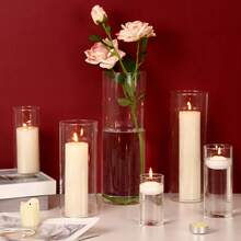 Tomnk 15/30/45 Pcs Clear Glass Cylinder Vases Set, 5 Sizes Tall Hurricane Candle Holders, Floating Candle Vase For Wedding Centerpieces, Party, Home Table Shelf Decor, Glass Flower Vase For Farmhouse, Church, Dinner Party, Floating Candles, Mother's Day Decor, Ideal Mother's Day Gift - 無色 - 查看 2