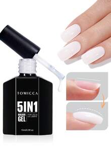 TOMICCA 15ml/1支 瓷白色五合一延长胶，可卸UV/LED凝胶指甲油，适用于指甲延长、加固、美甲装饰和水钻贴片，适合在家DIY美甲贴片或作为礼物赠送 - 白色 - 查看 1