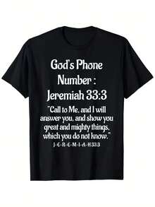 Jeremiah 33:3 Bible Verse T-Shirt - God'S Phone Number Call To Me Religious Tee, Black With White Scripture, Lightweight All-Season Christian Apparel For Church, Prayer, Casual Attire - Jeremiah 33:3 Scripture Shirt, Spiritual Fashion, Bold Print Design, Highquality Print, Faithinspired Clothing, Faith Community - 黑色 - 查看 2