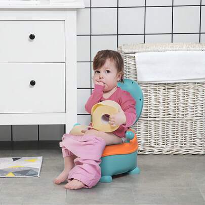  ZONEKIZ Vasino per Bambini a Forma di Alieno, WC per Bambini da 6 Mesi con Seduta Ergonomica e Schienale Coperchio, Vaschetta Rimovibile, Blu e Arancione