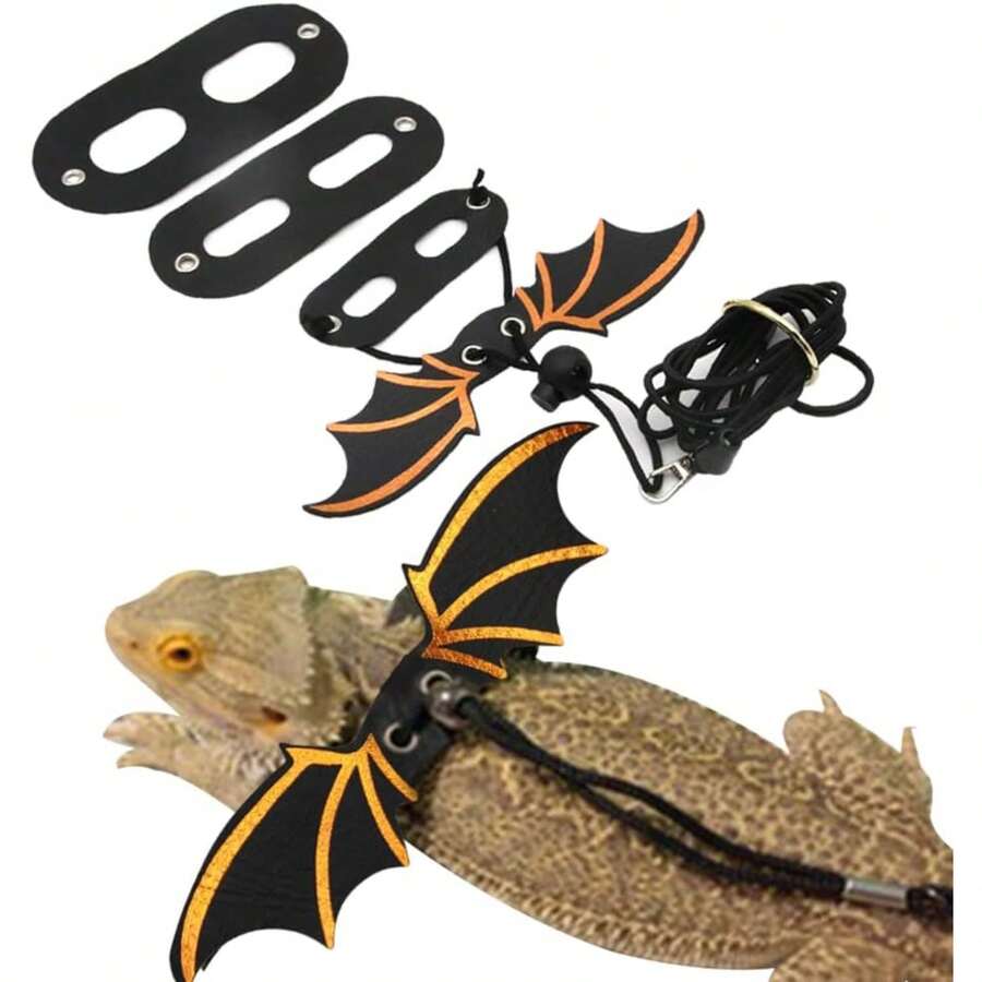 Adjustable Bearded Dragon Leash Harness,3 Size Pack Leather Wings Safty Walking Leash For Bearded Dragon Lizard Reptiles