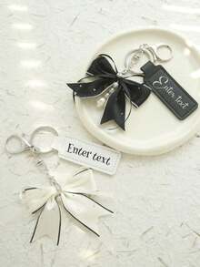 1 Set Of Personalized Bow Keychain, Custom Name Leather Key Ring, With Pearl Tassel Bow Bag Pendant, Diamond-Mixed Key Ring, Custom Key Accessory, Christmas Gift, For Friends And Family. It Is Cute, Charming, Colorful, Y2K-Style, Fashionable, Unisex, Casual, Customizable, Personalized, Unique, And A Custom Version.
