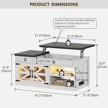 HNEBC 48" Farmhouse Coffee Table With Lifting Top, LED Center Table With Human Sensor Light,Lift Top Coffee Table With Charging Station,Outlets,Drawer,Hidden Storage Compartment,Living Room - Xem 2