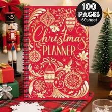 1 Stück Weihnachts-Spiralblock Planer - Rotes & Goldenes Feiertags-Design mit Dekorationen, Spiralbindung Reisetagebuch - Tragbarer Weihnachts-Planer für Büro, Schule, kleine Geschenke - Festlicher personalisierter Organizer, saisonale Aufzeichnungen, elegante Schrift, Premium-Qualität, geeignet für Büromitarbeiter