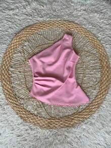 Zero Sleeve Asymmetrical Crepe One Shoulder Pantaloon Set - Màu Hồng baby - Xem 7