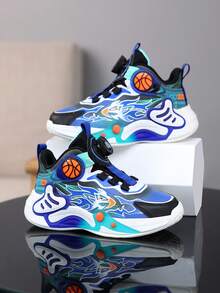 Giày thể thao trẻ em khóa xoay thu/đông mới cho bé trai, giày bóng rổ cho trẻ em lớn - Màu xanh lam - Xem 5