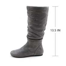 lunryet Women's Soft Suede Low Heel Mid Calf Boots | Comfortable Fall Outdoor Footwear With Side Zipper & Non-Slip Sole SHELLY-1 - 灰色 - 查看 4
