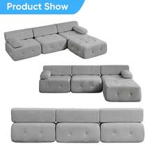 Modular Sectional Sofa With Ottoman,100inch 3-Seater Sofa Couch With Ottoman,Velvet L Shaped Couch For Living Room - Màu Xám nhạt - Xem 10