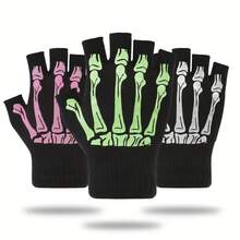Guantes de media mano con patrón de calavera y esqueleto de calidad para hombres, guantes para parejas - Rosa Fucsia - Ver 1