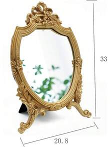 Wall Mirrors Decorative - Eaoundm Antique Gold Resin Frame Decorative Wall Mirror Makeup Mirror Tabletop Mirrors, Bedroom Living-Room Dresser Decor 8.2W X 13 L Inchs - 古董金 - 查看 8