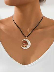 1pc Elegant Minimalist White Metal Moon Pendant Necklace, Versatile & Suitable For Women To Wear On Holidays - White - View 1