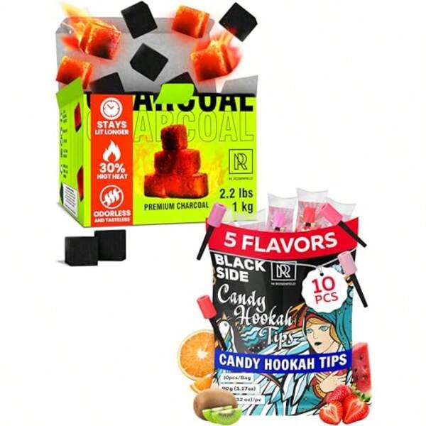 Premium Coconut Charcoal Cubes And Black Candy Hookah Tips