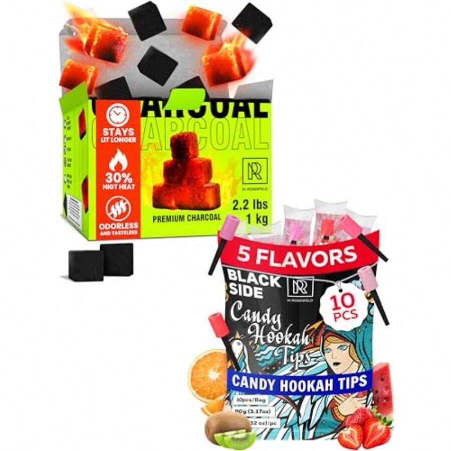 Premium Coconut Charcoal Cubes And Black Candy Hookah Tips