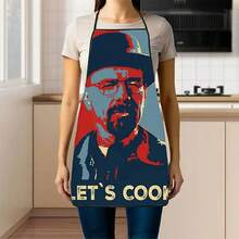 1pc "Let's Cook" Printed Apron, Durable Polyester Material, Suitable For Cooking, Barbecue, Gardening, Painting, Manicure, Unisex, Indoor And Outdoor Use