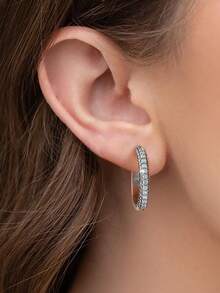 1 Coppia di Orecchini a Cerchio in Argento Sterling 925 con Zirconia Cubica, Orecchini da Donna, Eleganti Gioielli per Fidanzamento, Anniversario e Matrimonio, Orecchini Scintillanti di Cristallo alla Moda, Regalo di Gioielleria Raffinato - Argento - Visualizzare 3