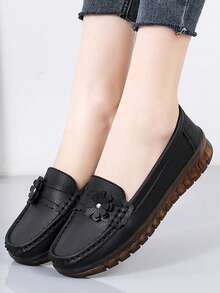 Fall/Winter Women's Black Floral Embellished Loafers, Elegant And Ceremonial, Comfortable Soft-Soled Flat Shoes