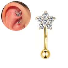 1pc 16G Stainless Steel Eyebrow Ring, Elegant Shiny Zirconia Piercing Jewelry, Curved Brow Bone Earring, Lip/Nose Ring, Rook/Daith Cartilage Earring, Exquisite Butterfly/Flower/Moon/Heart Beads, Unisex All Season