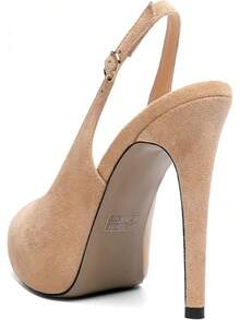 Women's Peep Toe High Heel Slingback Pumps Platform Stiletto Heel Party Dress Shoeshalloween - Da lộn màu be - Xem 11