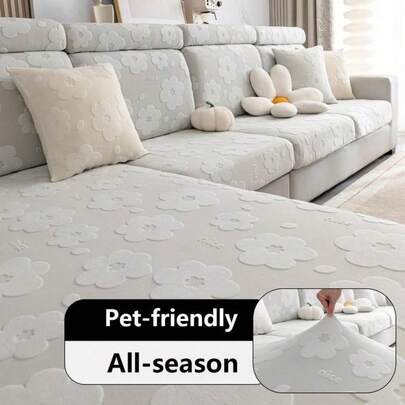 High-End Luxury Sofa Cover With Large Flower - Jacquard Fabric, Multiple Colors, Non-Slip, Pet-Friendly & Easy To Clean
