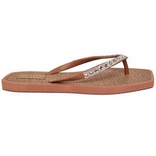 Chinelo Feminino Strass Lumix Solado Palha Estiloso Praia - Caramelo - Visão 4