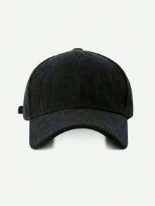 1pc Minimalist Solid Color Corduroy Baseball Cap, Suitable For Spring, Autumn, And Winter Daily Wear, ,Summer,Beach,Hat,Holiday,Travel - Black - View 2