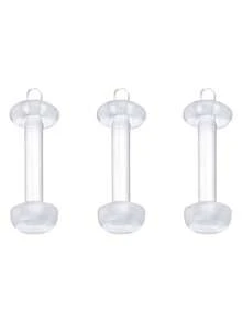 3件套休闲塑料尖刺穿刺饰品套装，男女通用，适合日常通勤；20G鼻钉，16G唇钉，透明穿刺固定器，唇环，眉环，塑料工业杠铃，工业杠铃固定器，耳骨耳环 - 透明 - 查看 20