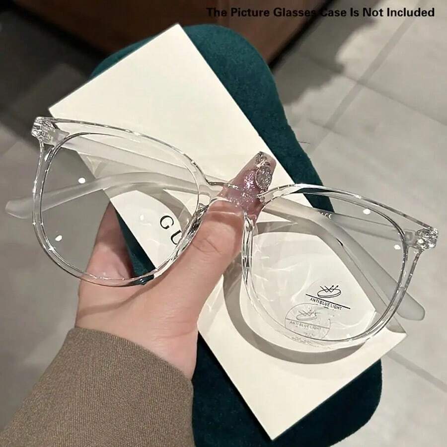 Large Round Frame Clear Lens Glasses Retro Fashion Decorative Glasses Computer Glasses For Women And Men - 透明1個裝 - 查看 1