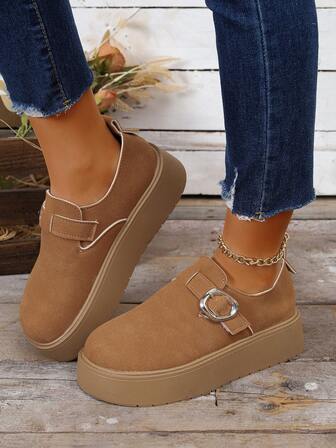 时尚复古一脚蹬休闲平底乐福鞋，女款春秋季新款加大码舒适厚底鞋