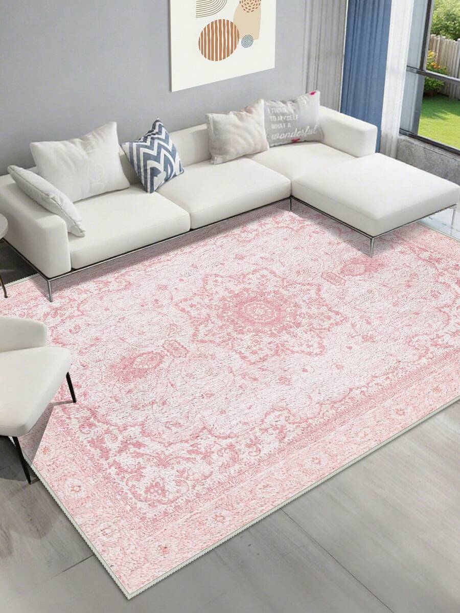 1 st. mjuk och plyschig matta, lämplig för vardagsrum och sovrum, finns i flera storlekar, fluffig och bekväm, maskintvättbar - Rosa - Visa 1