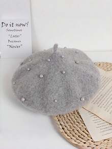 1pc Autumn/Winter New Pearl Children's Beret Hat, Cute Girls Toddler Pearl Cap, Ideal Gift - A-1 - View 7