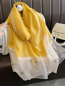 1pc Bohemian Style Elegant Floral Embroidered Silk Scarf, Casual Business Shawl, Suitable For Daily Wear