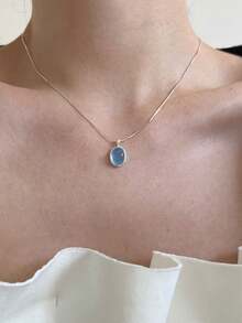 1 Stück Mondstein Halskette, minimalistischer ovaler Anhänger Halskette, elegante Schlangenketten Pullover Halskette Accessoire