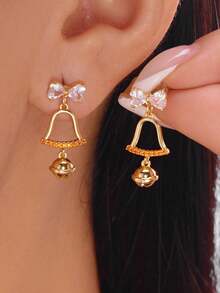 1 Pair Elegant Versatile Hollow Rhinestone Bowknot Earrings, Suitable For Men And Women, Suitable For Holidays, Parties, Daily Wear, Exquisite Halloween, Christmas, Thanksgiving, Holiday Gifts, Birthday Gifts