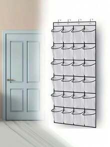 24-Compartment Wall-Mounted Fabric Shoe Organizer - Lightweight Wardrobe Hanging Storage Bag With Mesh Pockets, Transparent Door Hanging Fabric Box, Home Organization Supplies