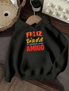 KID003|Sudadera con capucha Otoño/Invierno 2025|Sudadera estampada elegante para edades de 4 a 15 años|Enviado desde México|Temporada de regreso a clases|Halloween|Para uso diario y regreso a clasesSudadera negra con el felicitoso texto "FELIZ Día del AMIGO", perfecta para celebrar el Día del Amigo con estilo y comodidad - Negro - Ver 1
