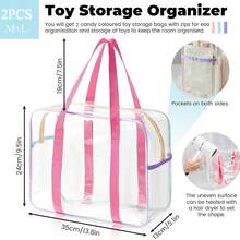 1pc Macaron Colored Makeup Bag, PVC Transparent Tote Bag, Large Capacity Waterproof Beach Bag, Colorful Building Block Game Storage Organizer Box For Children's Room