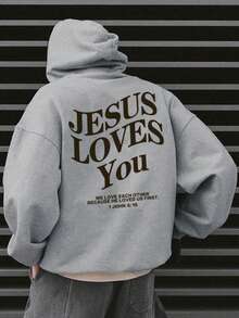 1pc Tween Boy Casual Printed Pullover Sweatshirt, Warm Thermal Lined, Long Sleeve, Autumn/Winter Student Youth Clothing - The Sweatshirt Makes Every Day Feel Special, JESUS LOVES YOU