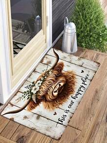 1 pieza Nuevo felpudo de estilo campestre con estampado de vaca de madera, adecuado para sala de estar, dormitorio, interior - Lavable a máquina - Material de franela, envoltura delicada, amigable con la piel, sin pelusas, resistente al agua Fácil cuidado, inodoro - Ideal para decoración del hogar, decoración de la habitación, alfombra de sala de estar, alfombra de dormitorio, alfombra de baño, alfombra de cocina, alfombra de área, decoración de hotel - Alfombra de área, uso en todas las estaciones.