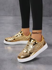 Modische Damen Lässig Sportschuhe, glänzende Reiseschuhe, Studentensnneaker, Schnürschuhe für Athletik, flache Laufschuhe, leichte Lässig Schuhe, ganzjährig niedrige Schuhe, Glitzerschuhe, stilvolle und personalisierte Modeschuhe